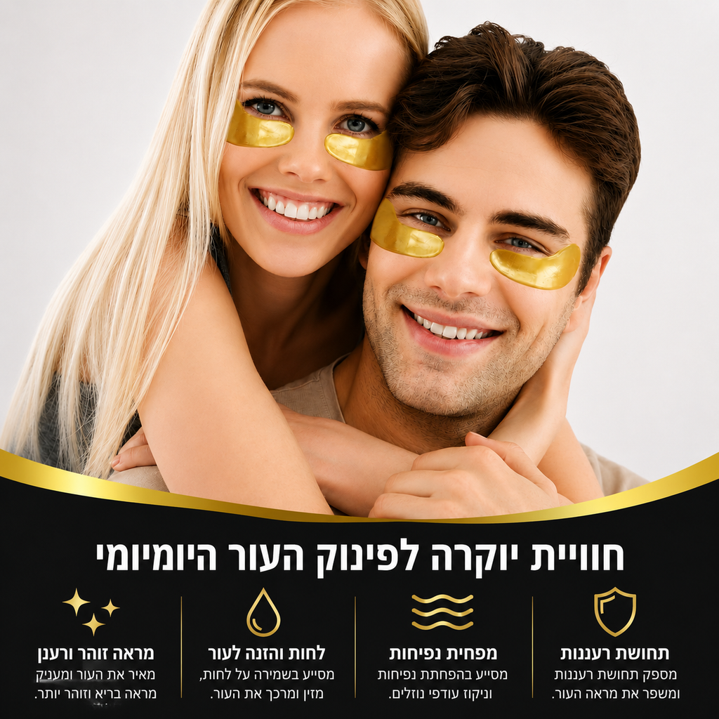 מסכות עיניים לעיניים זוהרות – 40 זוגות | אלוורה, ורד, חומצה היאלורונית וזהב 24 קראט | לחות ואנטי-אייג'ינג