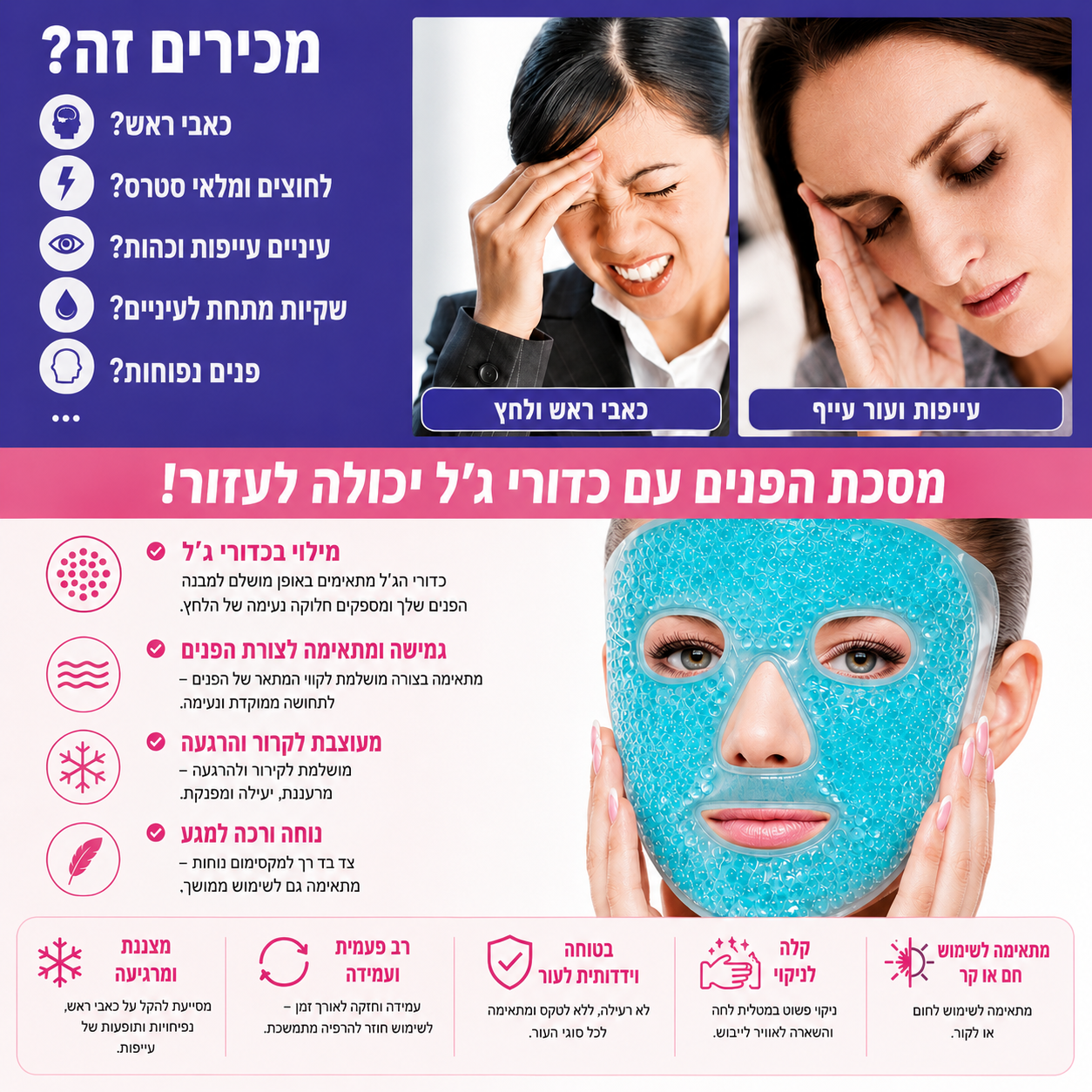 מסיכת פנים ג'לפרלה – קומפרס חם וקר | רב פעמית